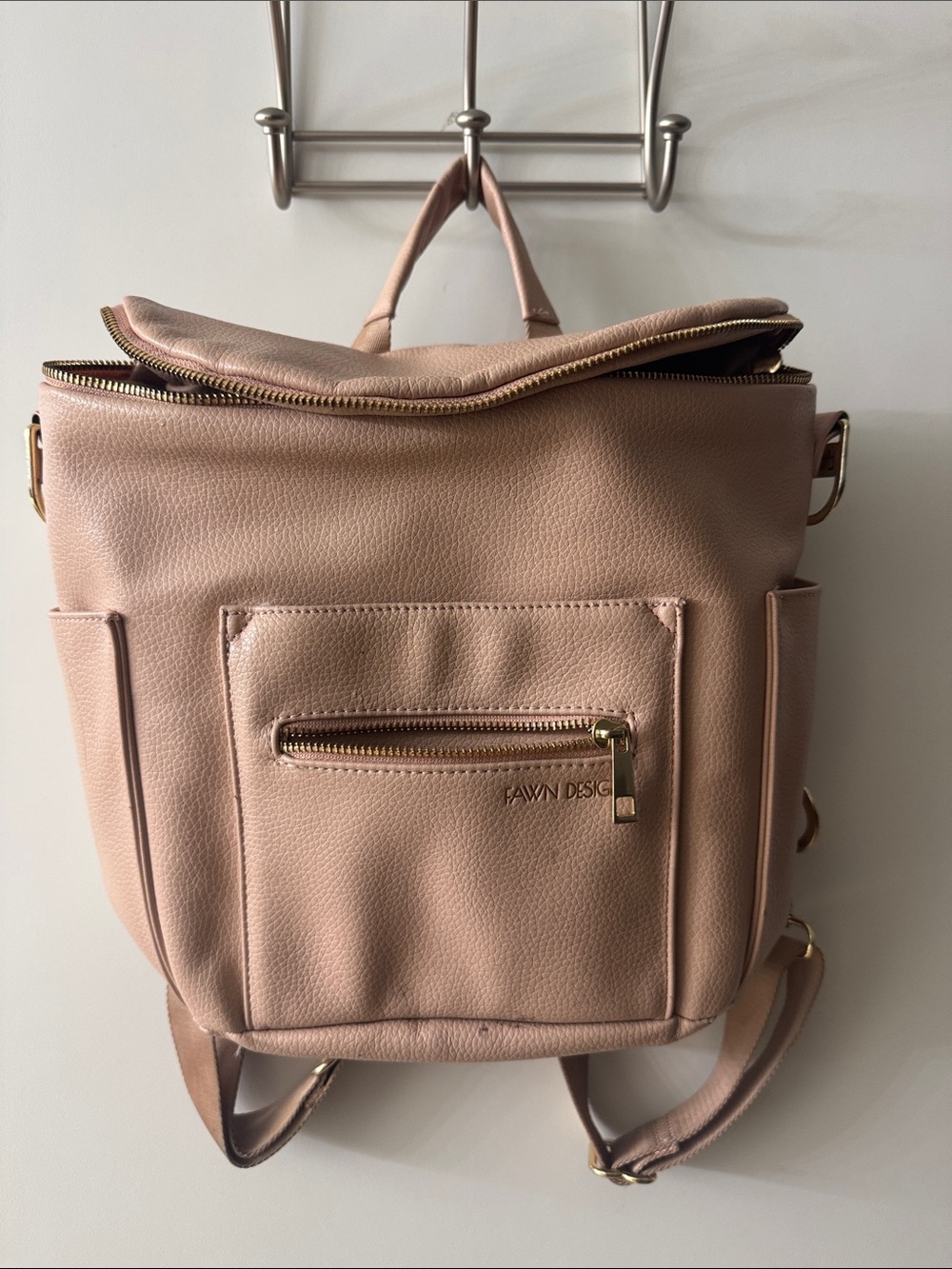Fawn Design Blush Pink Pebbled Leather Backpack